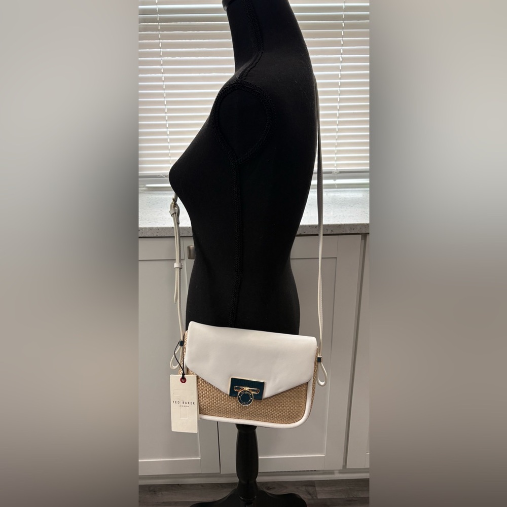 NWT Ted Baker London Sadie May White Flap Woven Raffia Base Mini Crossbody
